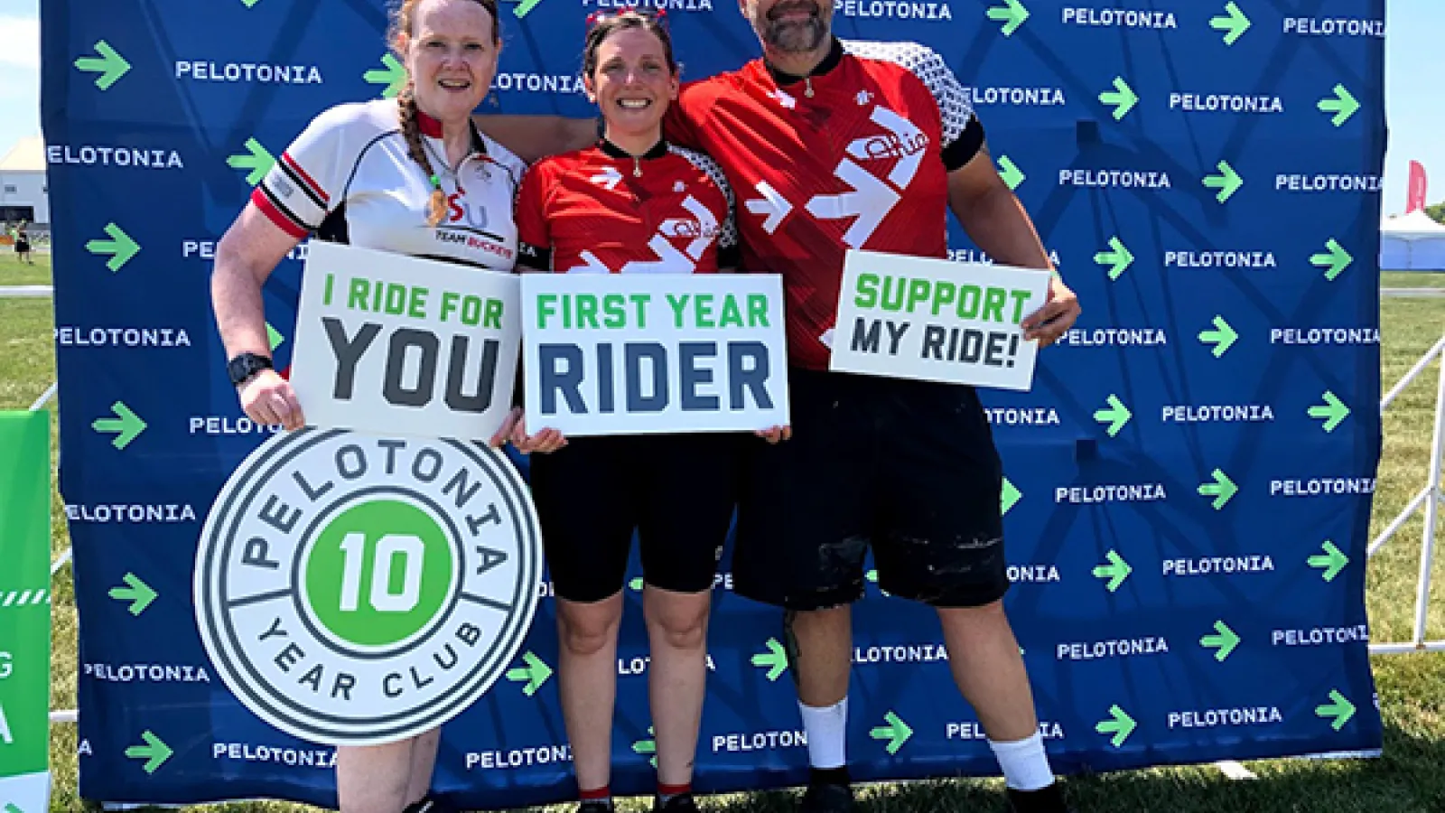 From left: Terry Bradey, Maggie Wetzel and Jeremie Smith during Pelotonia 2019.