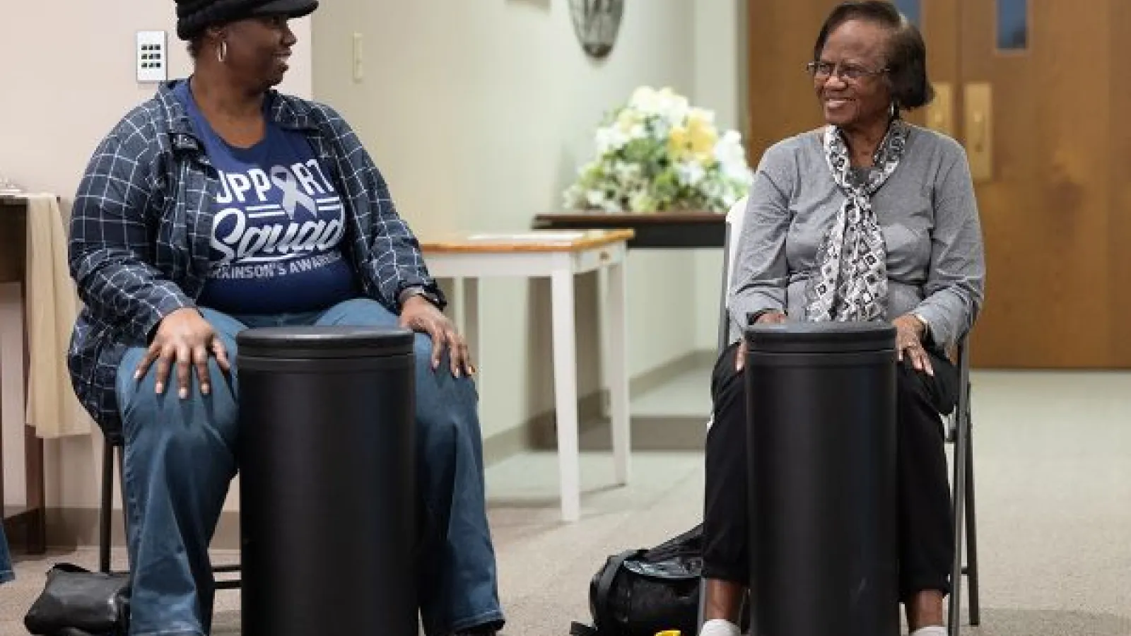 Ruthie and Yolanda Clemons play drums together