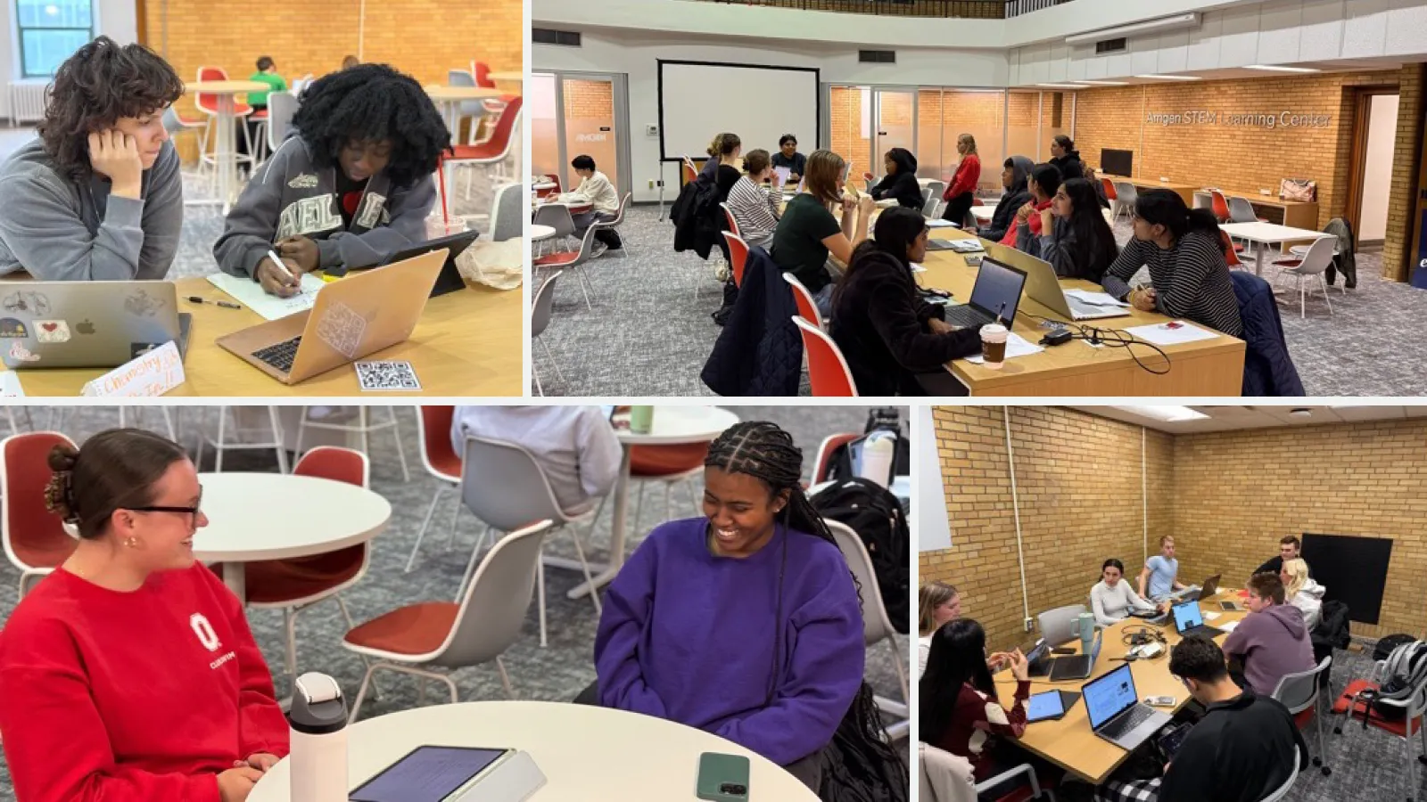 Students studying in the AMGEN STEM Learning Center