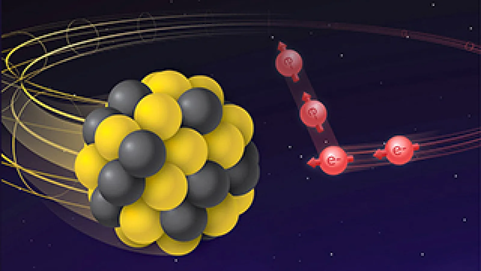 Illustration of an electron colliding with a heavier particle. Courtesy BNL.
