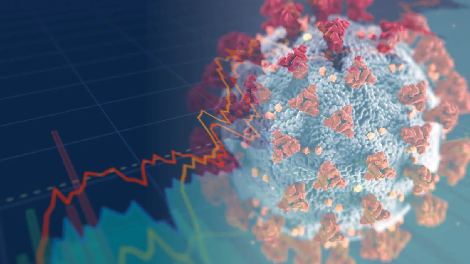 Photo illustration of coronavirus and line graph