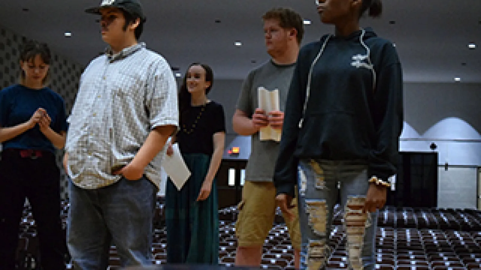 Rehearsal of "If a Tree Falls," a 30-minute patchwork play highlighting the opioid crisis in Ohio as seen through the eyes of local high school students.