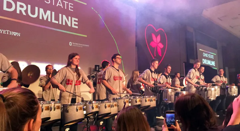 Members of the Ohio State Drumline participate in BuckeyeThon 2018.