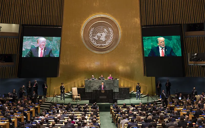 President Trump giving a speech at the United Nations